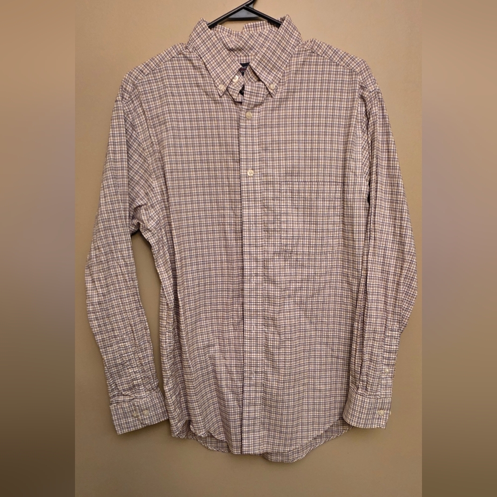Roundtree & Yorke Men's Plaid Button Down Shirt - Beige and Blue
